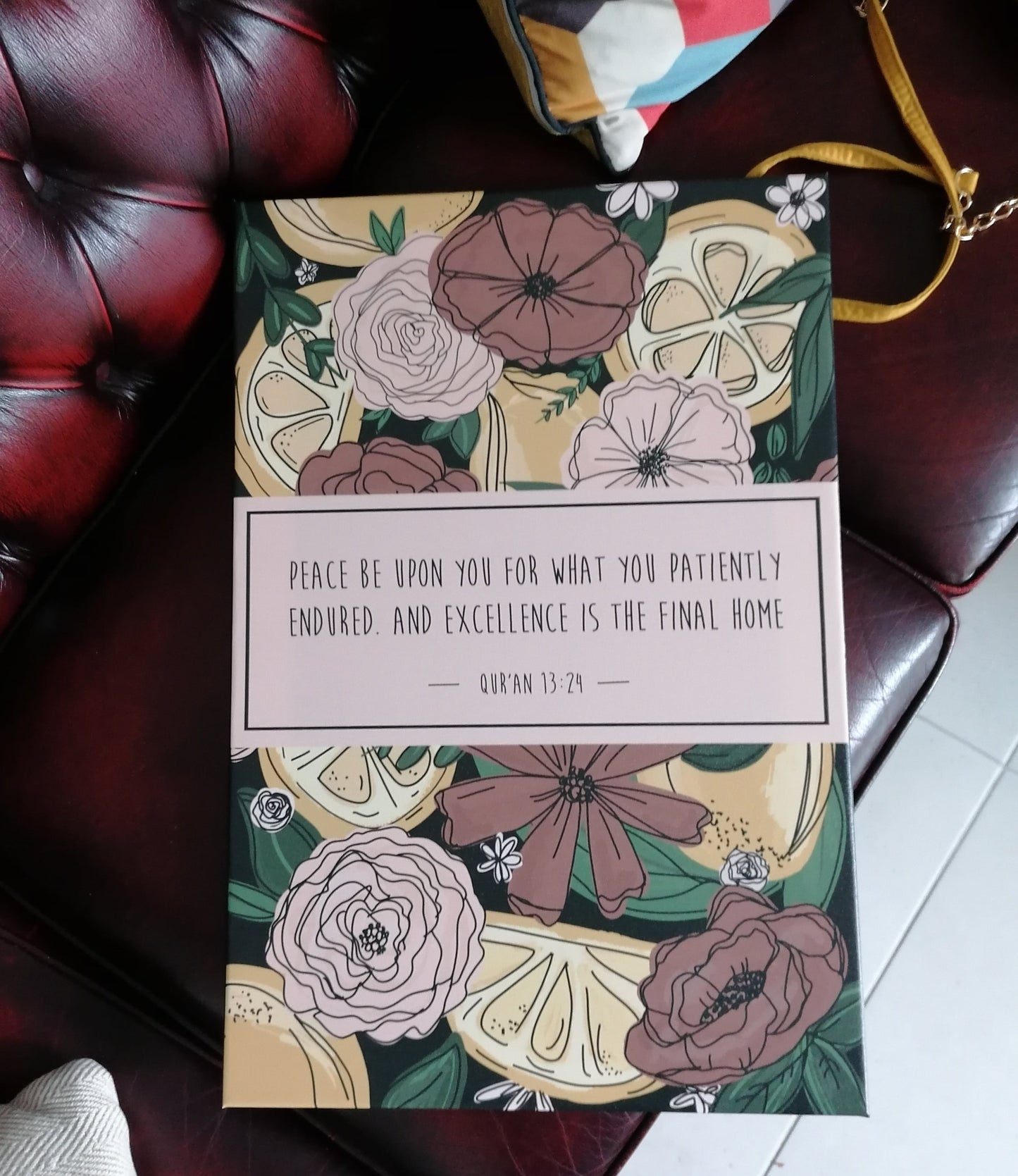 Floral Lemon Print Canvas - Qur'an Quote