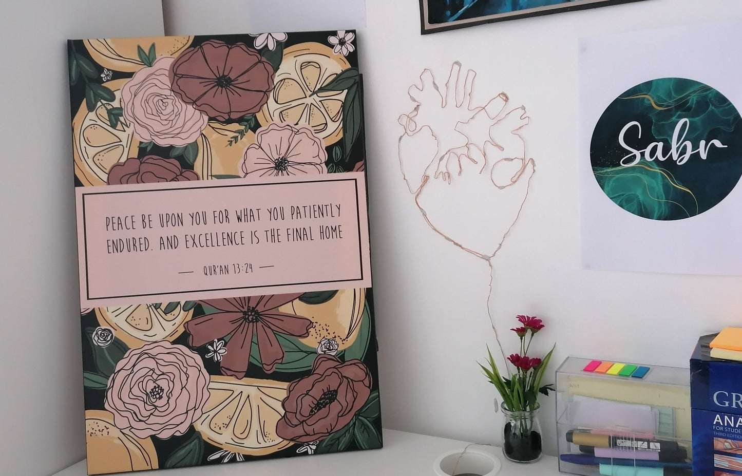 Floral Lemon Print Canvas - Qur'an Quote