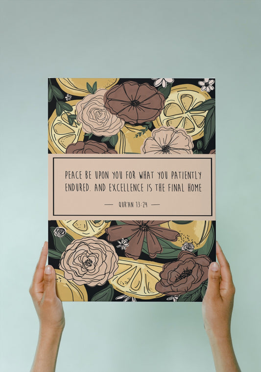 Floral Lemon Print Canvas - Qur'an Quote